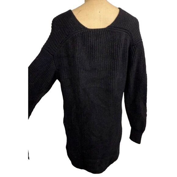 Aritzia Wilfred Sweater Dress Large Cable Knit 100% Merino Wool V Neck Black - Picture 12 of 13